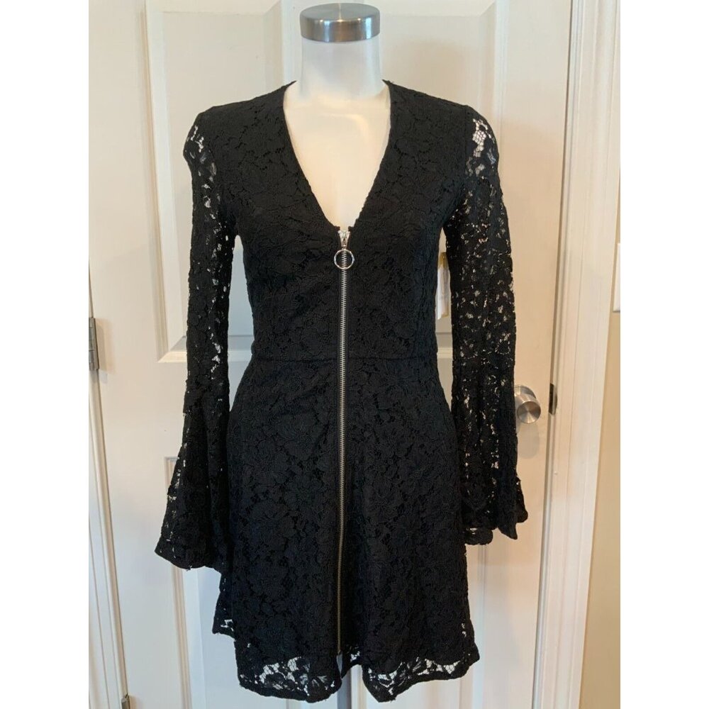 WAYF Black Floral Lace Sheath Dress W/ Trumpet Sleeves, Size XS, NWT! $108